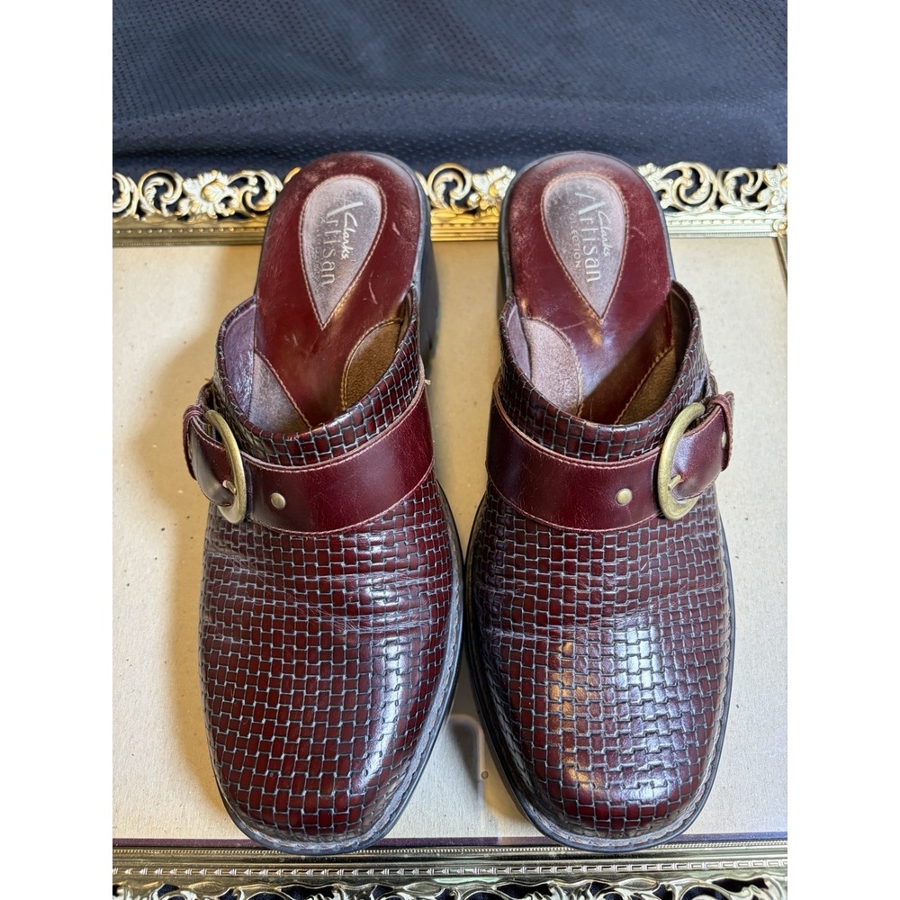 Clark's Artisan Collection Clog Wedge Mule Shoes~US 8.5~Cordovan Leather Slip on